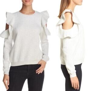 Rebecca Minkoff Women's Light Grey Cold Shoulder Ruffle Sweater Size Large